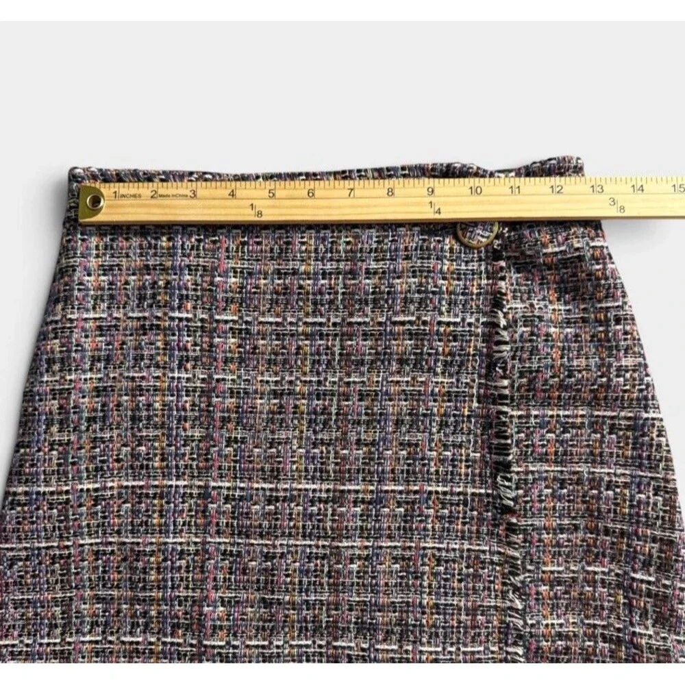 NWT Sugar Lips XS Multicolor Tweed Mini Skirt Frayed Hem Wrap Style Modern Prep